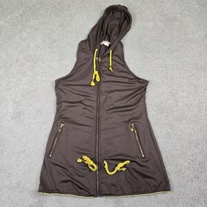 Monoreno Brown Tank Top Vest Hooded Full Zip Star Rhinestone Rope Accents Street